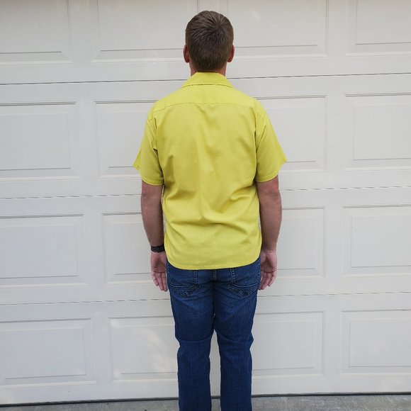 vintage 1960s yellow/green mens button up - Picture 4 of 7